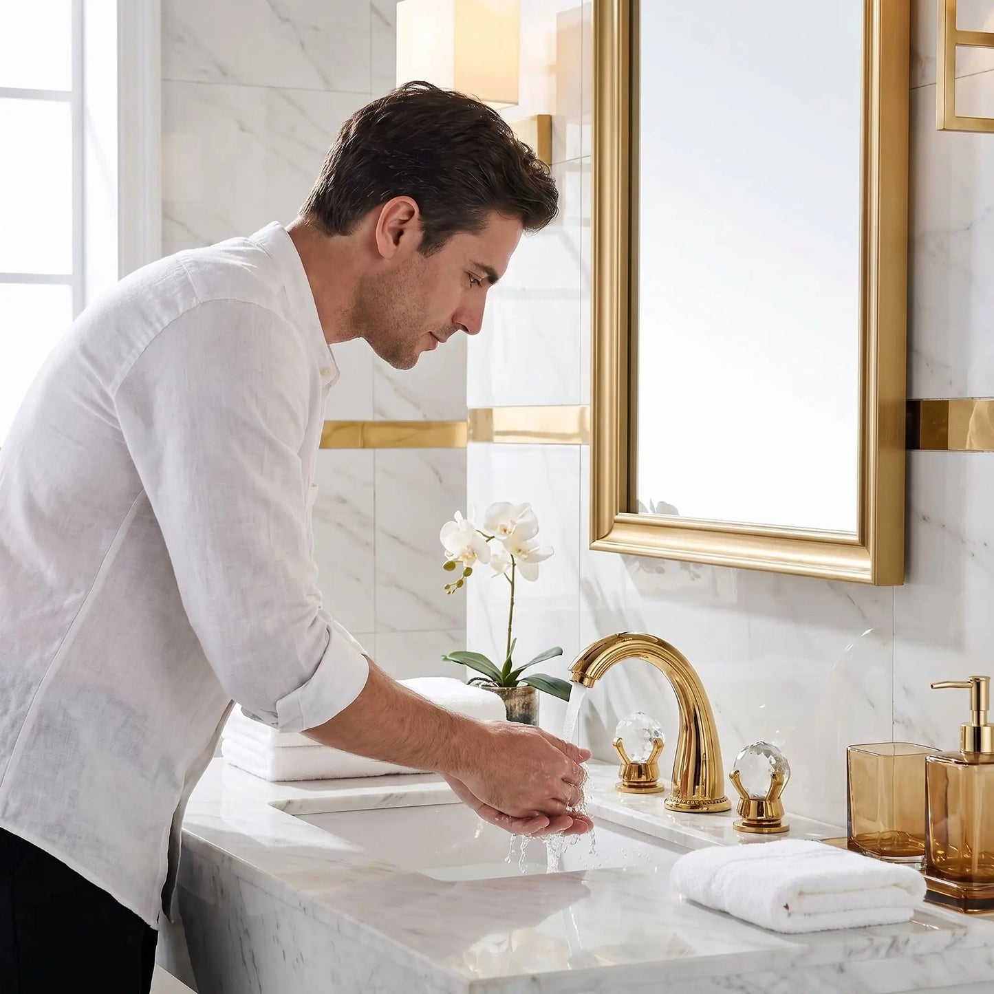 Mitigeur lavabo haut TUQIU Doré