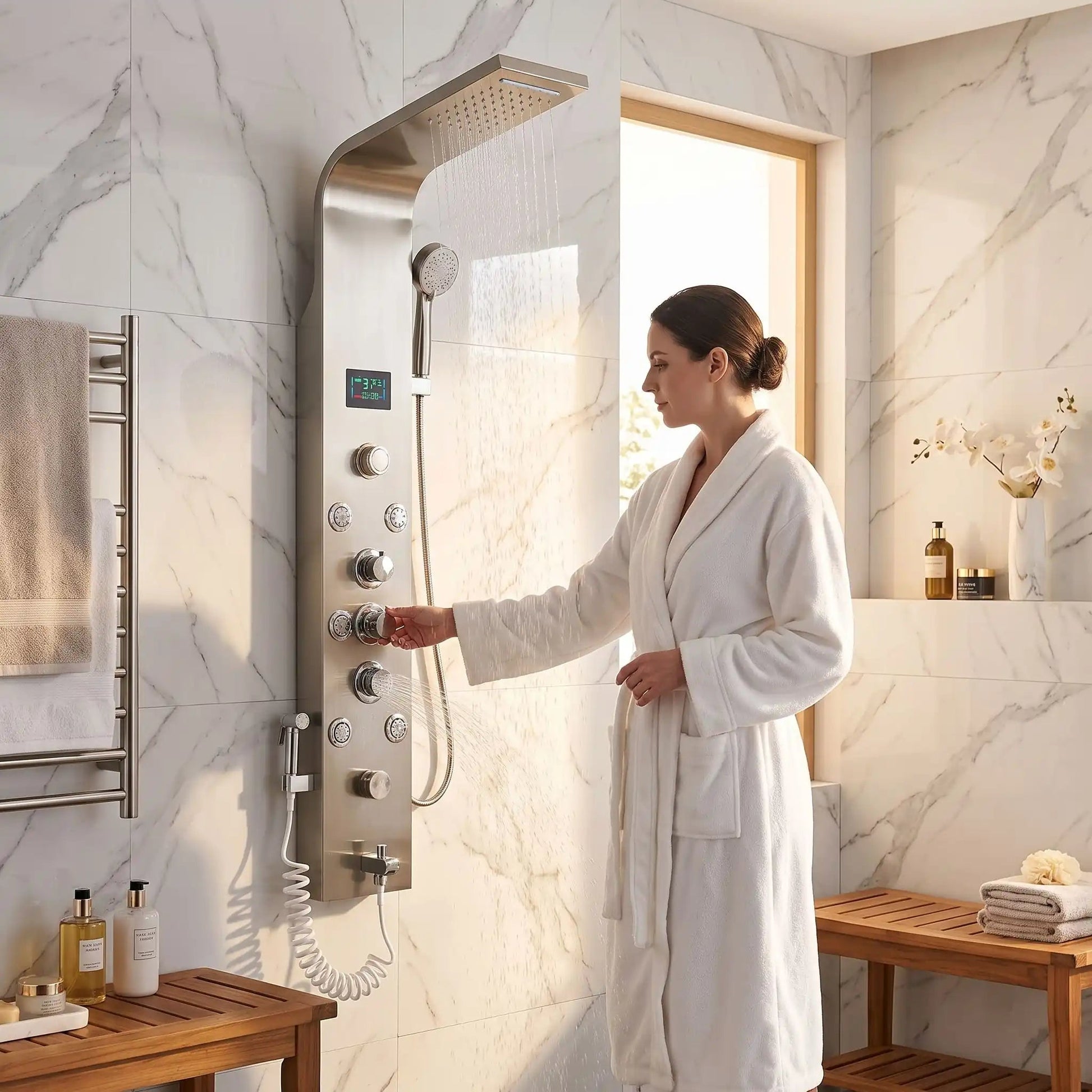 Mitigeur bain douche nom triple poignee Nickel Brosse
