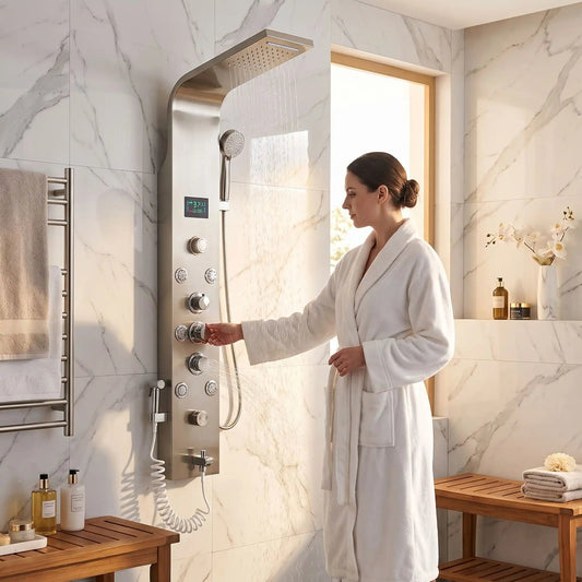 Mitigeur bain douche nom triple poignee Nickel Brosse
