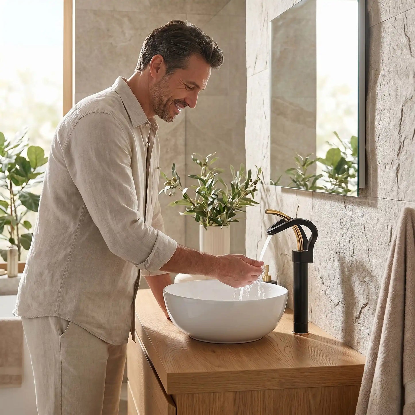 Mitigeur lavabo Laiton main Élégance 