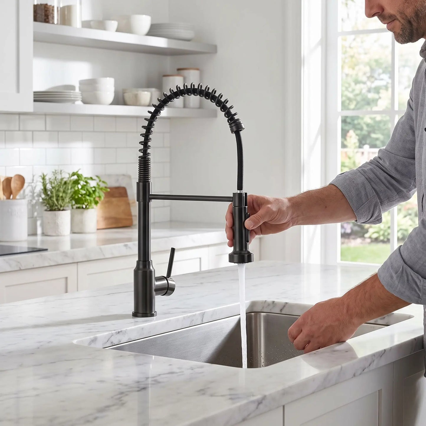 Robinet cuisine douchette  acier design FlexiCrown