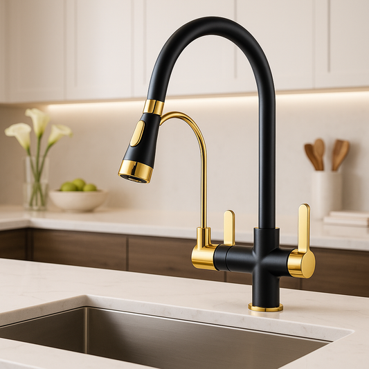 robinet cuisine douchette noir or	flexoRoi