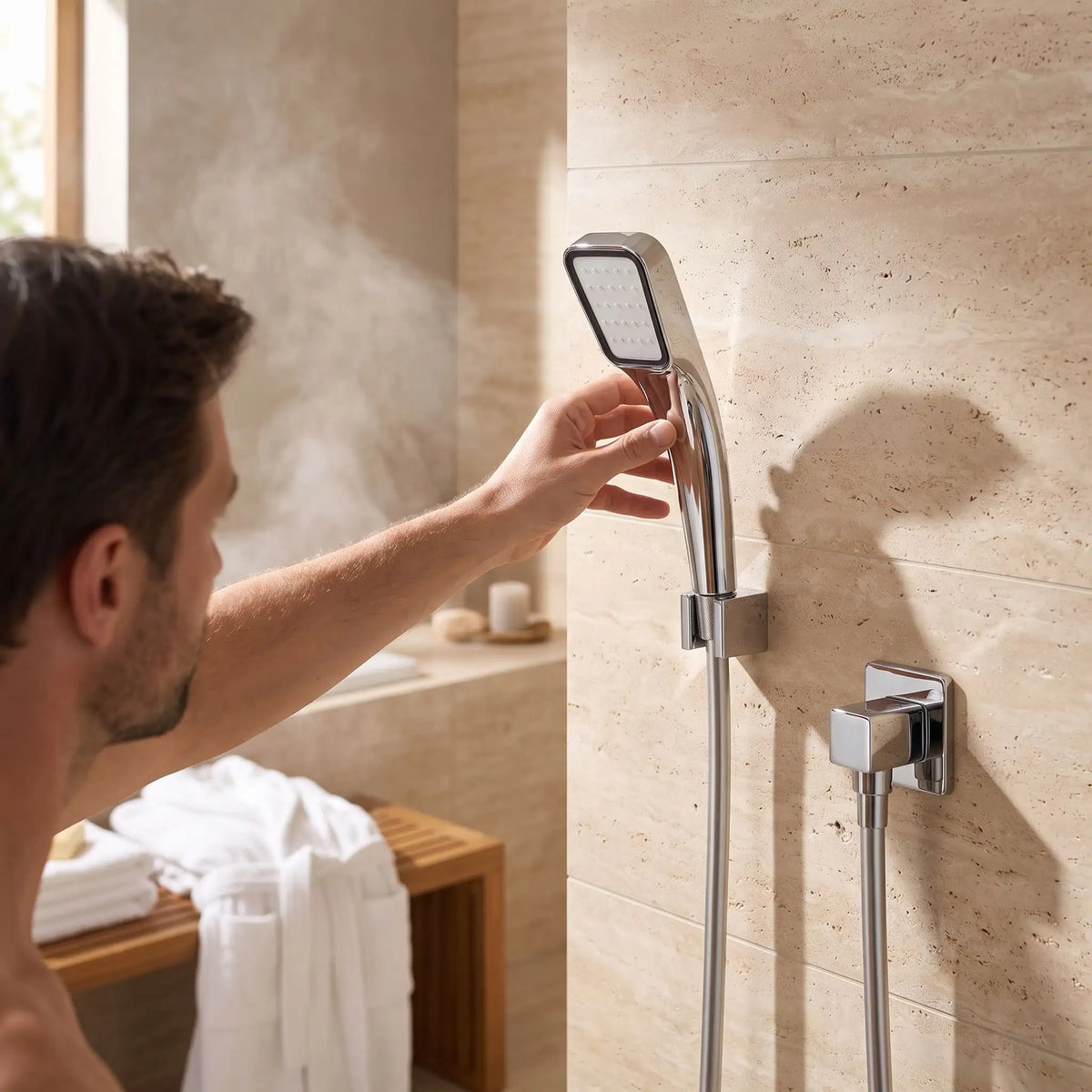 support Pommeau de douche calcaire sans haut percer Ecoconception